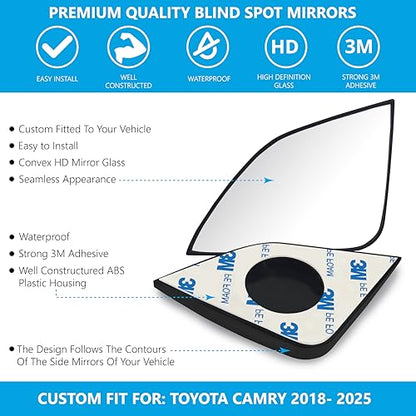 Convex Stick On Custom Fitted Blind Spot Mirrors Compatible With Toyota Camry 2018-2025- Engineered to Provide A Wider View