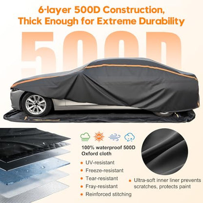 Patented Fully Enclosed Car Cover Waterproof All Weather 2-in-1 for Chevrolet/Chevy Corvette,Honda Civic,Toyota Corolla Automobiles Universal Fit Sedan/Coupe/Cabrio Length 178-185 Inch Exterior Covers - size: 5.Fit Sedan/Coupe/Cabrio Length 178-185 in