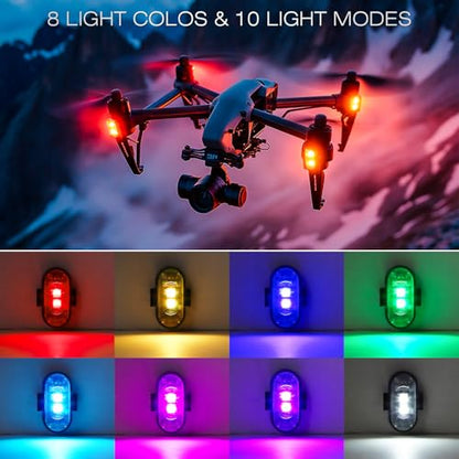 8PCS Wireless LED Strobe Lights, Halloween 8 Colors Wireless Strobe Lights with Remote Control, IP65 Waterproof Rechargeable Anti-Collision LED Emergency Warning Light for Car Drone Aircraft - size: 8PCS (Standard)
