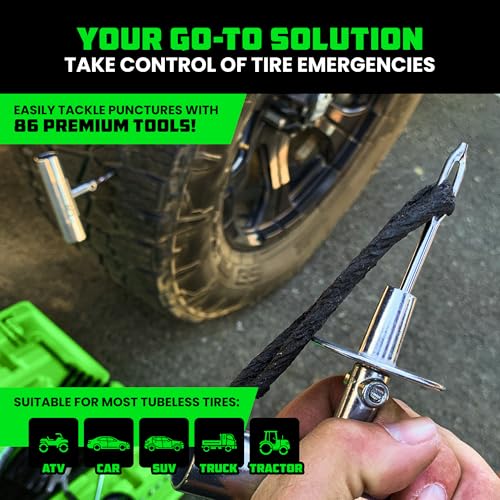 Rhino USA Tire Repair Kit (86-Piece) Professional Heavy Duty Tire Plug Kit to Fix Punctures & Patch Flats with Ease - Ultimate Tubeless Tire Repair Tools for Car, Motorcycle, ATV, UTV, RV and Trailer - size: 86 Piece Set