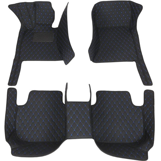 Custom Floor Mats for Cars fit 95% Sedan SUV Sports Car Full Coverage All Weather Men Women Pads Protection Non-Slip Leather Floor Liners (Black with Blue Stitching) - color: Black with blue stitching