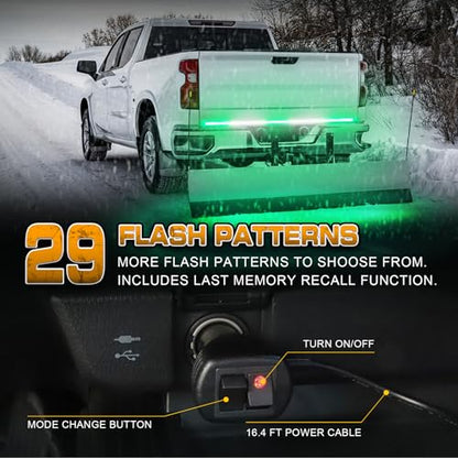 XRIDONSEN 60 inch Truck Tailgate Green White Emergency Lights Strip 360 LED Rear Window Strobe Lights Firefighter POV Light Flashing Warning Hazard Safety First Responder Lights for Vehicles Pickup - color: Green/White