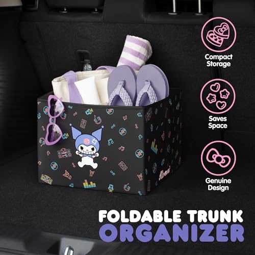 Sanrio Kuromi Car Trunk Organizer and Storage Bin - Collapsible Simple Compartment Convenient Heavy Duty, Fold Up for Easy Storage Box, Automotive Seat Cargo for Groceries Tools - 12.5L x 12.5W x 9H - style: Organizer Kuromi