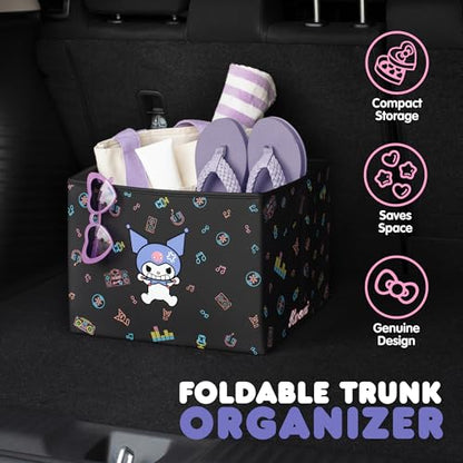 Sanrio Kuromi Car Trunk Organizer and Storage Bin - Collapsible Simple Compartment Convenient Heavy Duty, Fold Up for Easy Storage Box, Automotive Seat Cargo for Groceries Tools - 12.5L x 12.5W x 9H - style: Organizer Kuromi