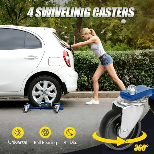 TUFFIOM Car Wheel Dolly Set of 4, Heavy Duty 6000 Lbs Capacity Vehicle Positioning Jack, Anti-Slip Foot Pedal&360° Swivel Casters for SUV Truck Boat Repair Moving,Black-Blue - color: Black-blue