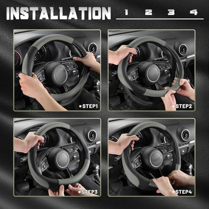 SEG Direct Car Steering Wheel Cover for Prius Civic Model 3 Model Y Camaro, Small Size 14-14.25 inch, Black and Gray Microfiber Leather - color: Black and Gray, size: Small size[14''-14 1/4'']