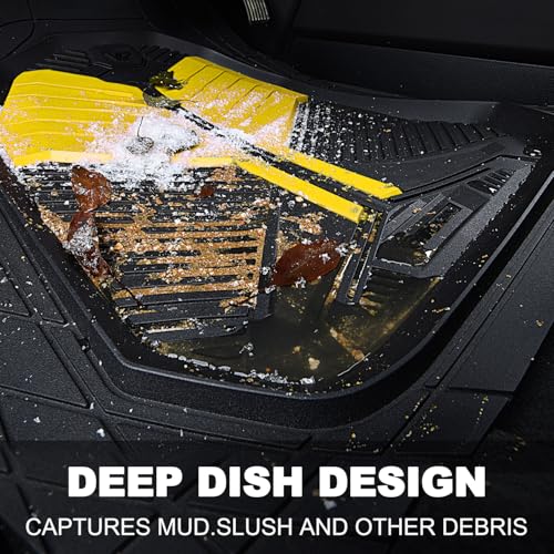 CAR PASS Heavy Duty Rubber Car Mats, Deep Dish Car Floor Mats All Weather, Car Mats Full Set 4-Piece Trim to Fit for Sedans SUVs Trucks, Waterproof Anti-Slip Automotive Mats, V12 Black and Yellow - color: Black and Yelllow