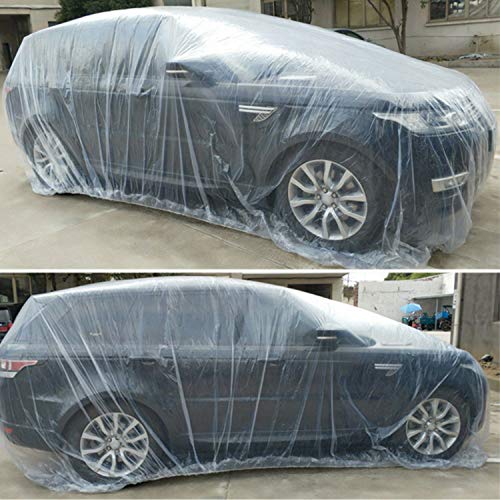 West Lake Car Essential Universal Disposable Clear Plastic Car Cover Suitable for SUV Sedan Mini Van, 24 Feet by 16 Feet Extra Large Size with Elastic Band