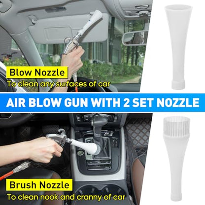 MYPIN Aluminium Car Cleaning Gun with Tapered Nozzle, 6-9.2Bar with 2 Set Nozzle, Pressure Air Blower Blow Gun Producing Powerful Blast of Air for Cleaning Cars, Velvet, Furniture and Carpets - color: White