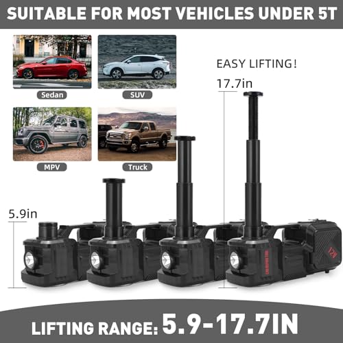 Trihelper Electric Car Jack Set 5 Ton Hydraulic Jack with Integrated Tire Pump Car Lift Floor Jack with Impact Wrench for Sedans SUV MPV Sedan Truck Change Tires Garage Repair - color: Black+Wrench