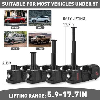 Trihelper Electric Car Jack Set 5 Ton Hydraulic Jack with Integrated Tire Pump Car Lift Floor Jack with Impact Wrench for Sedans SUV MPV Sedan Truck Change Tires Garage Repair - color: Black+Wrench