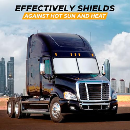 EcoNour Windshield Sun Shade for Semi Truck Size (40" L x 32" D), Front Window Reflective Sunshade for Large Vehicles, 240T Polyester Silver Coated Heat and UV Block Protection - size: Semi-truck