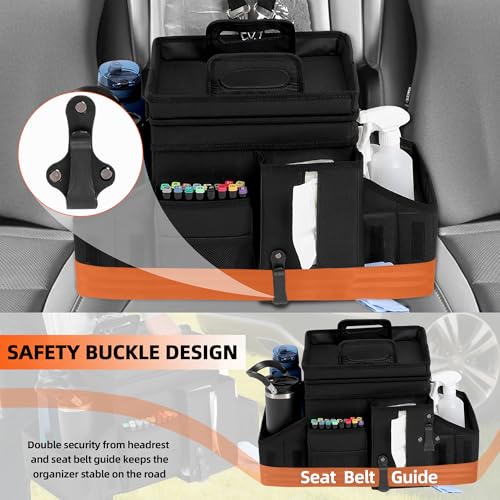 LUVHOMEE Car Organizers and Storage for Backseat & Front Seat - Collapsible Car Caddy w/Headrest Strap, Leakproof Cooler, Lid & Cup Holders | Fits Passenger Seat, Easy-Access Travel Snacks & Drinks