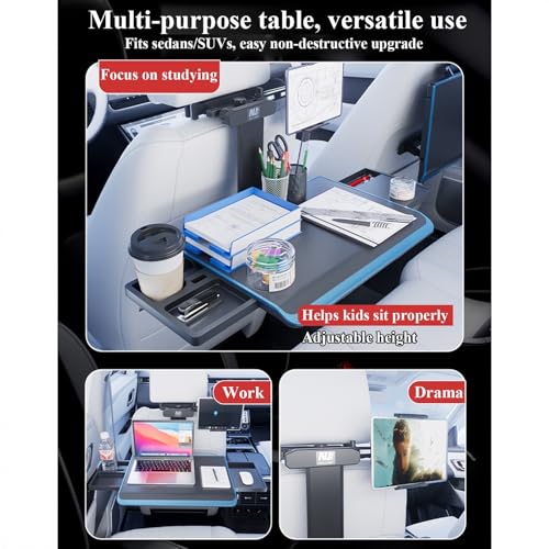 Aluminum Alloy Car Tray Table Adjustable Seat Back Laptop Desk Portable Foldable Car Seat Table Travel Tray with Mobile Phone and Tablet Holder for Car Travel,Working, Writing, Eating