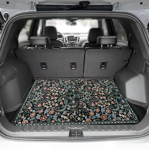 Universal Car Trunk Mat 29" x 39", Flowers and Leaves All Weather Trunk Protection Cargo Liner, Durable Cargo Mat Rear Trunk Liner, Stylish Vehicle Interior Accessories Suitable for Most Car Models - color: Flowers and Leaves