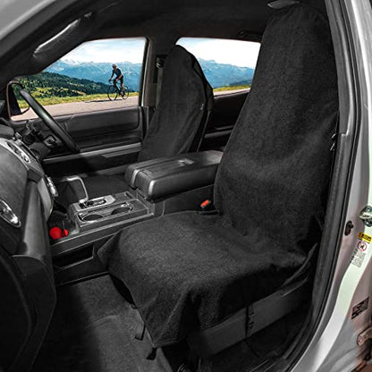Leader Accessories 2pcs Waterproof Towel Front Seat Covers Black Non-Slip Bucket Seat Dog & Kid Auto Protector - color: Towel Black 2pcs