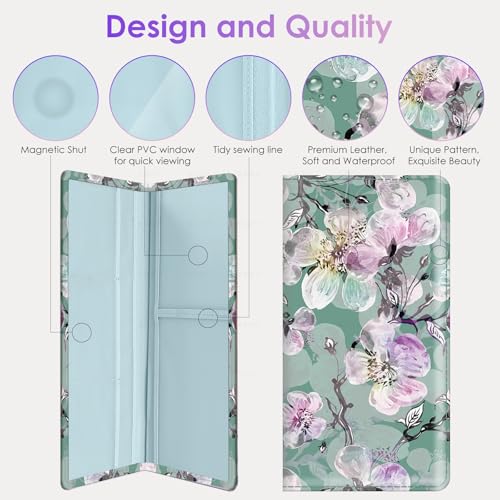 Car Registration and Insurance Holder，Colour Patterns Men Women Car License Document Registration and Insurance Card Holder - color: Green Flower