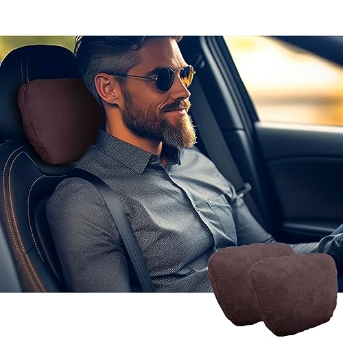 2pcs Car Neck Pillow for headrests,Support Drive Seats Head Cushion Pillows,Superfiber Suede,Plant-Based Polyester,Thickness & Height Adjustable,11.8x7.5,Inner Liner fillable(deep Coffee) - color: Deep Coffee, size: Car Neck Pillow (2 Pack)