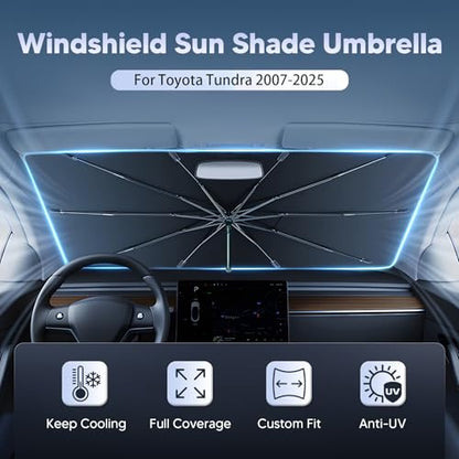 Autorder Windshield Sun Shade Umbrella for 2007-2025 Toyota Tundra Accessories,Upgraded Ice Crystal Material,Easy Setup Umbrella Sunshade for Car Windshield,100% Sun Blocking - size: Toyota Tundra 2007-Present
