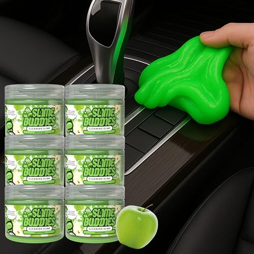 Slime Buddies Car Cleaning Gel Putty - 6 Pack Apple Scented Interior Detailing Tool for Cup Holder, Air Vent & Keyboard - Reusable Auto Detailing Accessories - Dust Remover Goop - Gifts for Men Women - color: 06 Pack Apple