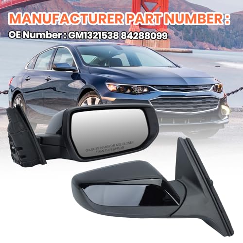 Driver Side View Mirror Compatible with Chevy Malibu 2016 2017 2018 2019 2020 2021 2022 Non Heated Without Signal Light Manual Folding LH(Gloss Black) - color: 3Pins-Gloss Black, size: Left Driver Side