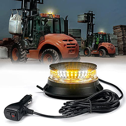 Xprite LED Rotating Beacon Light, 4.5Inch Super Bright Forklift Strobe Lights w/Magnetic Base for 12-24V Construction Truck Patrol Car Tractor Golf Carts-Amber&White - color: Amber White