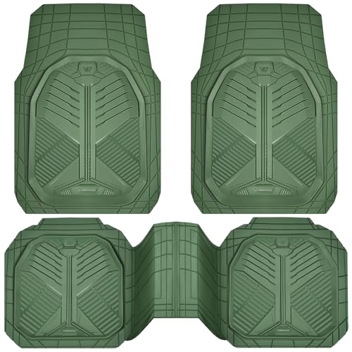 CAR PASS Heavy Duty Rubber Car Mats, Deepdish All Weather Floor Mats for Car Full Set, Universal Automotive Mats Trim to Fit for Sedans SUVs Trucks, Waterproof Anti-Slip Deep Tray 3 Pieces Olive Green - color: Olive Green