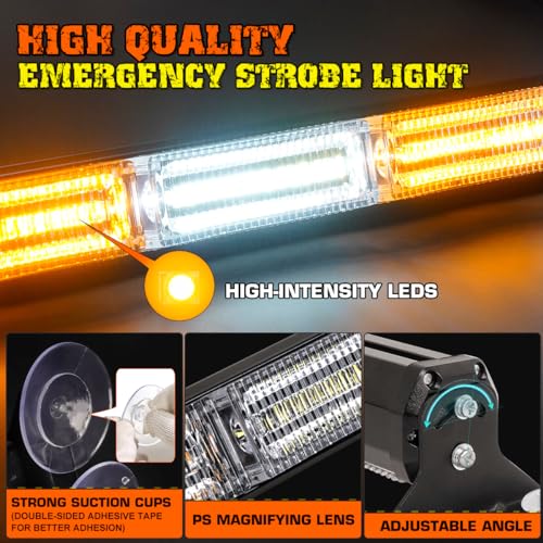 2x17.7 Traffic Advisor Light Bar w/Digital Display Controller Windshield LED Emergency Strobe Visor Safety Warning Hazard Flashing Lights for Firefighter Police Trucks Vehicles, Amber/White - color: #01 Amber/White