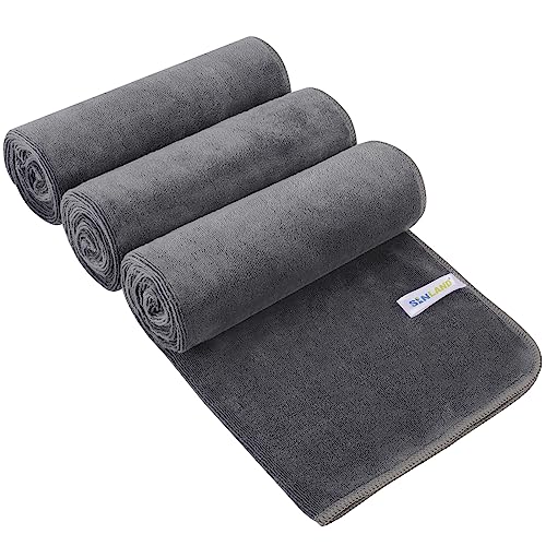 SINLAND Microfiber Gym Towels Super Absorbent Compact Travel Workout Towel Quick Dry Camping Sweat Towel for Sports Beach Swimming Backpacking Hiking and Yoga Men Women 16 Inch X 32 Inch - color: Greyx3