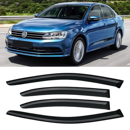 Window Rain Guards for 2011-2018 Volkswagen (VW) Jetta, Window Visor Guard Vent Shade Wind Deflector Rain Shield Protector Sun for 11-18 Jetta 2012 2013 2014 2015 2016 2017, Outside-Mount, 4PCS - size: For 11-18 Jetta