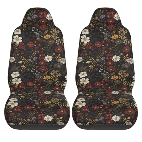 Floral Car Seat Cover Retro Daisy Seat Cushion Auto Bucket Seat Cover Set 2 Pack Hippie Boho Flower Car Front Seat Cushion Elastic Seats Cushion Automotive Seats Covers Accessory, Brown - color: Brown Floral