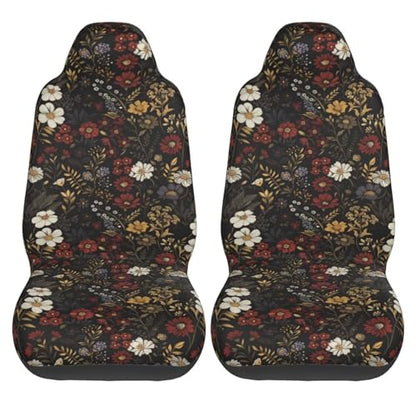 Floral Car Seat Cover Retro Daisy Seat Cushion Auto Bucket Seat Cover Set 2 Pack Hippie Boho Flower Car Front Seat Cushion Elastic Seats Cushion Automotive Seats Covers Accessory, Brown - color: Brown Floral