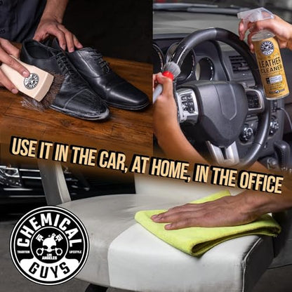 Chemical Guys Leather Cleaner and Conditioner Kit - 2 Bottles (4 oz Each), Car Cleaner and Conditioner, Safely Cleans & Conditions Leather Car Interiors, Furniture, Shoes, Boots, Bags, Apparel & More - style: 4 Fl Oz KIT