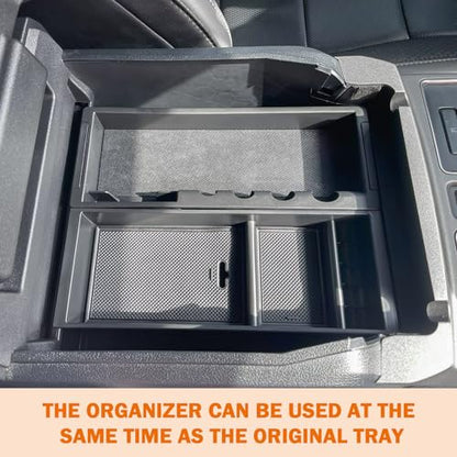 Center Console Organizer Compatible with 2015-2020 Ford F150 Accessories F250/350/450 SuperDuty (2017-2022) and Expedition (2018-2024) Armres Insert Tray, Full Console w/Bucket Seats ONLY