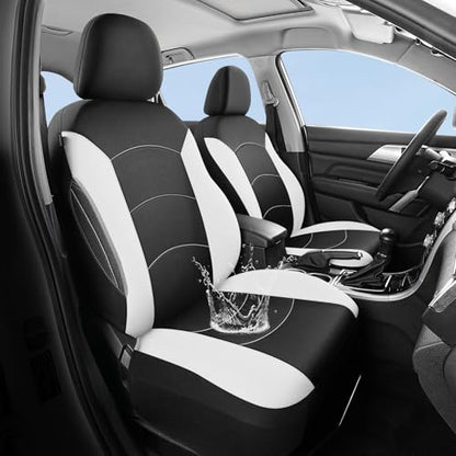 HChengkikz Car Seat Covers Front Seat, Waterproof Neoprene Car Seat Covers, Airbag Compatible, Universal Automotive Seat Covers for Most Cars, SUVs, Trucks (Black + White) - color: Black White, size: Two Front