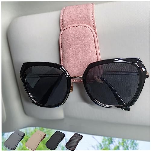CHOSMOYI Magnetic Leather Sunglass Holder for Car, Sunglasses Clip for Car Visor, Auto Interior Accessories Universal for Different Size Eyeglasses(Pink) - color: pink