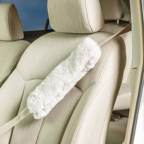 Engel Worldwide Twin Pack! Soft, Comfortable Universal Fitting Genuine Merino Sheepskin Seat Belt Shoulder Cover Pads for Adults, Children, Youth. Multiple Colors Available (White) - color: White