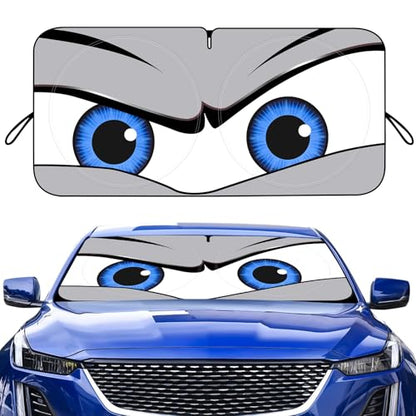 Car Windshield Sun Shade, Funny Eyes Sun Visor, Wear-Resistant Black Tape, Foldable 59‘’x27.5‘’/63''x31.5'' - color: Angry Gray Eyes, size: Medium