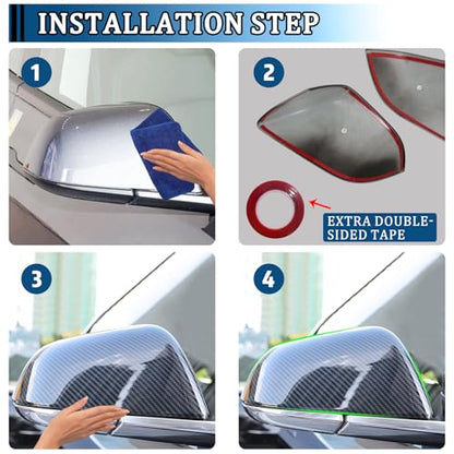 Door Rearview Mirror Cover Frame Trim for Tesla Model 3 2017-2023 Car Exterior Decoration (Pack of 2) (ABS Imitation Carbon Fiber Pattern)
