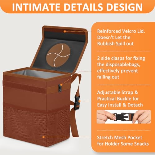 Vankor Car Trash Can, Brown, 2.2 Gallons Capacity, Waterproof, Polyester Material, Adjustable Strap, Hanging Design, Leakproof Lining, 100% PEVA Thickness - color: Brown, size: 2.2 Gallons