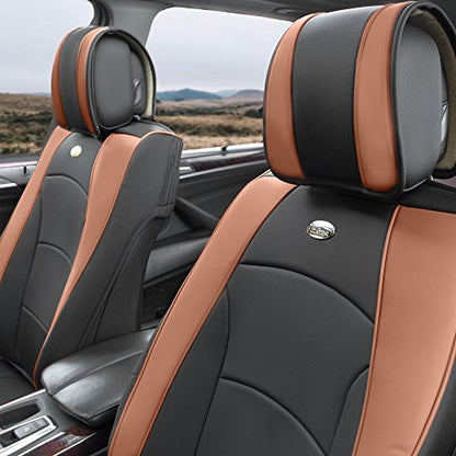 FH Group Ultra Comfort Highest Grade Faux Leather Full Set Cushion Pads Car Seat Covers for Front and Rear– Universal Fit for Cars Trucks & SUVs (Brown/Black) - color: Brown, style: Full Set