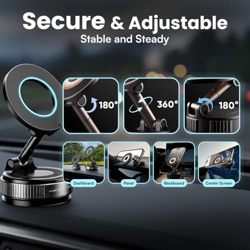 2026 Model Magnetic Car Phone Holder – Strong Suction Cup Car Mount for iPhone & Android, 360° Rotating Dashboard & Windshield Phone Stand, Cell Phone Holder Car Accessories (Black) - color: Black