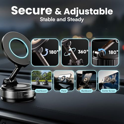 2026 Model Magnetic Car Phone Holder – Strong Suction Cup Car Mount for iPhone & Android, 360° Rotating Dashboard & Windshield Phone Stand, Cell Phone Holder Car Accessories (Black) - color: Black