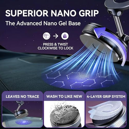 Minson's BestShop Nano Gel Magnetic Car Phone Holder - All-Surface Grip (108lbs Adhesion & 3000gf Magnet), 360° Foldable Mount for iPhone 17-12, Samsung, Android in Car/Gym/Home/Any Dash