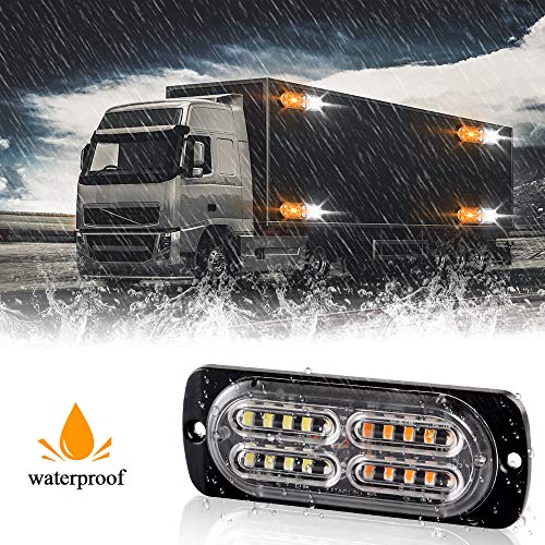 12-24V 20-LED Super Bright Emergency Strobe Warning Caution Hazard Construction Waterproof Flashing Strobe LED Light Bar Surface Mount for Car Truck SUV Van (Amber White) - color: Amber&White