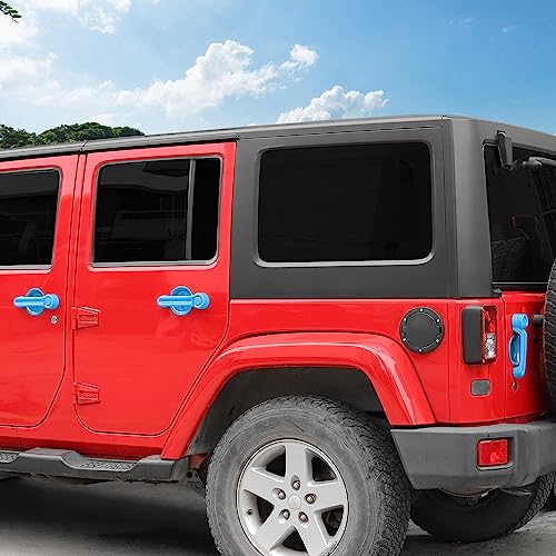 Exterior Door Handle Cover Tailgate Handle Cover Recess Guard Compatible with 2007-2017 Jeep Wrangler JK JKU Sports Sahara Freedom Rubicon Unlimited, Light Blue, 15PCs - color: Light Blue