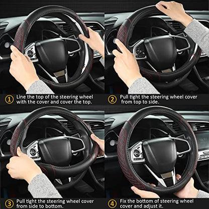 West Llama Customized Auto Car Steering Wheel Cover for Toyota Tacoma,4Runner,Tundra,Sequoia,15.5-16 inch(Diamond Quilted-Black+Red-Large Size) - color: B-Black+Red, size: Large size (15 ½''-16'')