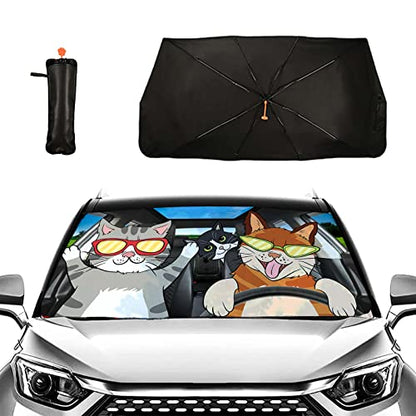 Funny Cats Car Windshield Sun Shade Umbrella Foldable Front Window Sunshade Cover Visor Window Car Front Window Auto Windshield Shade for Cars - color: Funny Cats