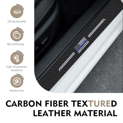 4 PCS Car Door Sill Protector, American Flag Design Leather & Carbon Fiber Style Anti-Scratch Car Scuff Plate Sticker, Universal for Most Cars SUVs Trucks (Black)