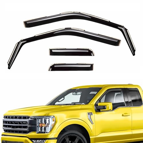 Extra Durable Window Deflectors in-Channel Window Visors Rain Guards Fit for Ford F150 2021-2026 SuperCab, Sun Visors, Wind Vent for Shades, Exterior Car Accessories - 4 pcs. AG0905 - color: For Ford F150 21-26 SuperCab